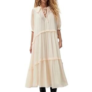 Zara Women’s Romantic Tiered Midi Dress Vanilla Cream Size Small